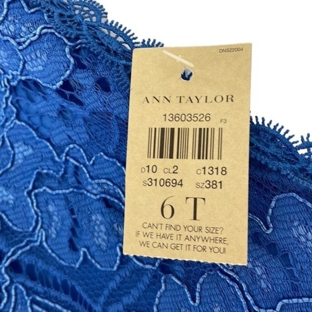 ✨ ANN TAYLOR Blue Lace Empire Waist Midi Dress 6 Tall 6T NWT 👗 - Picture 8 of 10